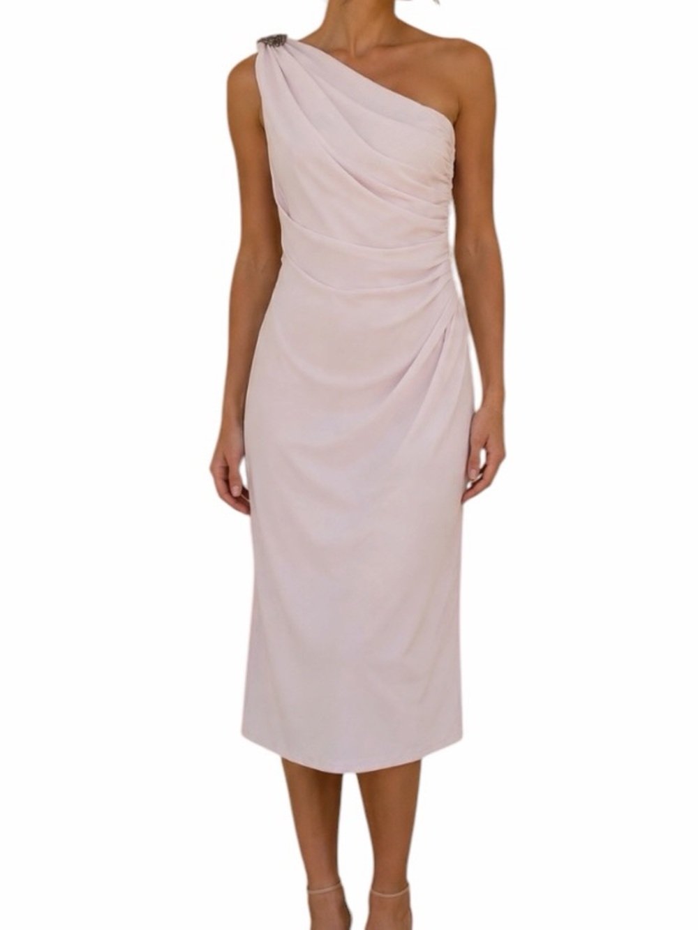 Lauren Ralph Lauren Evening Cream  One-Shoulder Ruched Jersey Knit Midi Dress 2